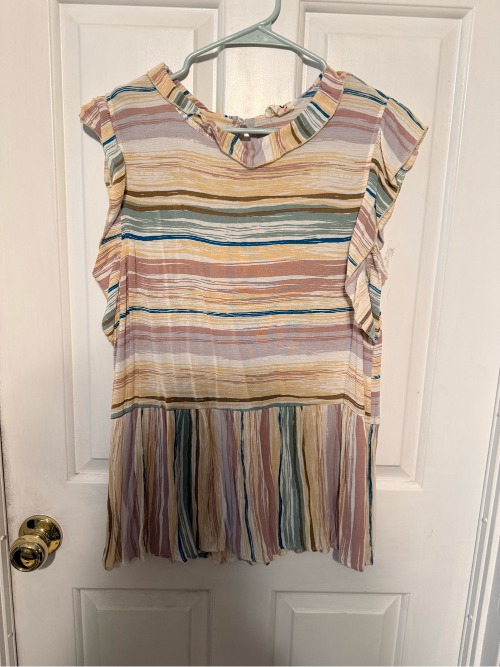 BiBi Pastel Multi-Stripe Ruffle Sleeve Blouse